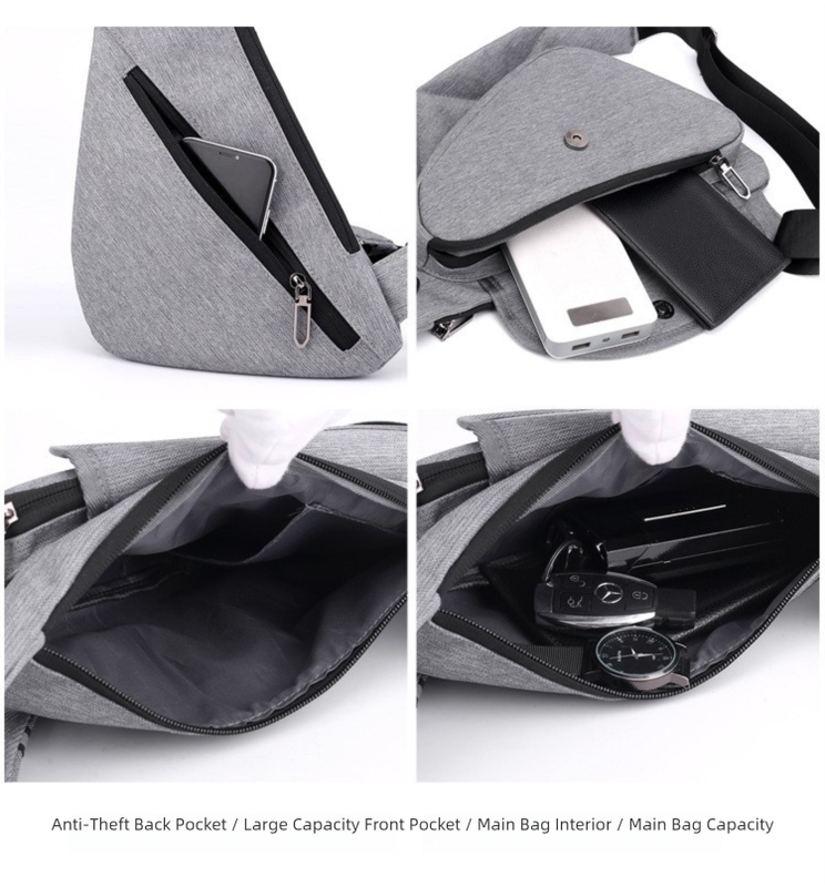 Black Men's Nylon Fabric Chest Bag – Lightweight view 5