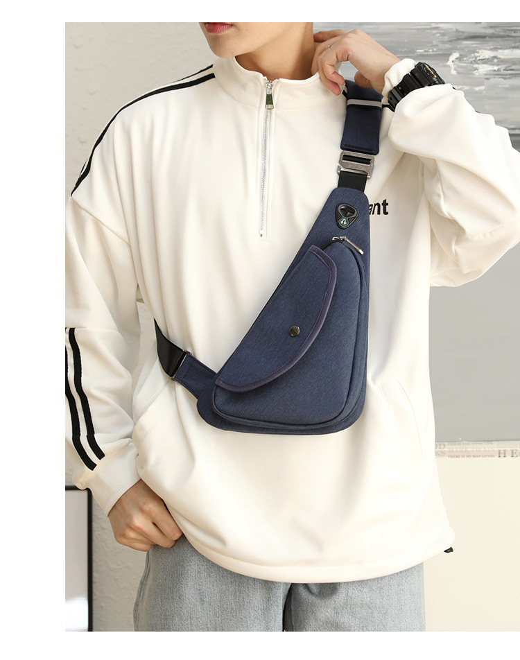 Dark Blue Men's Nylon Fabric Chest Bag – Lightweight view 6
