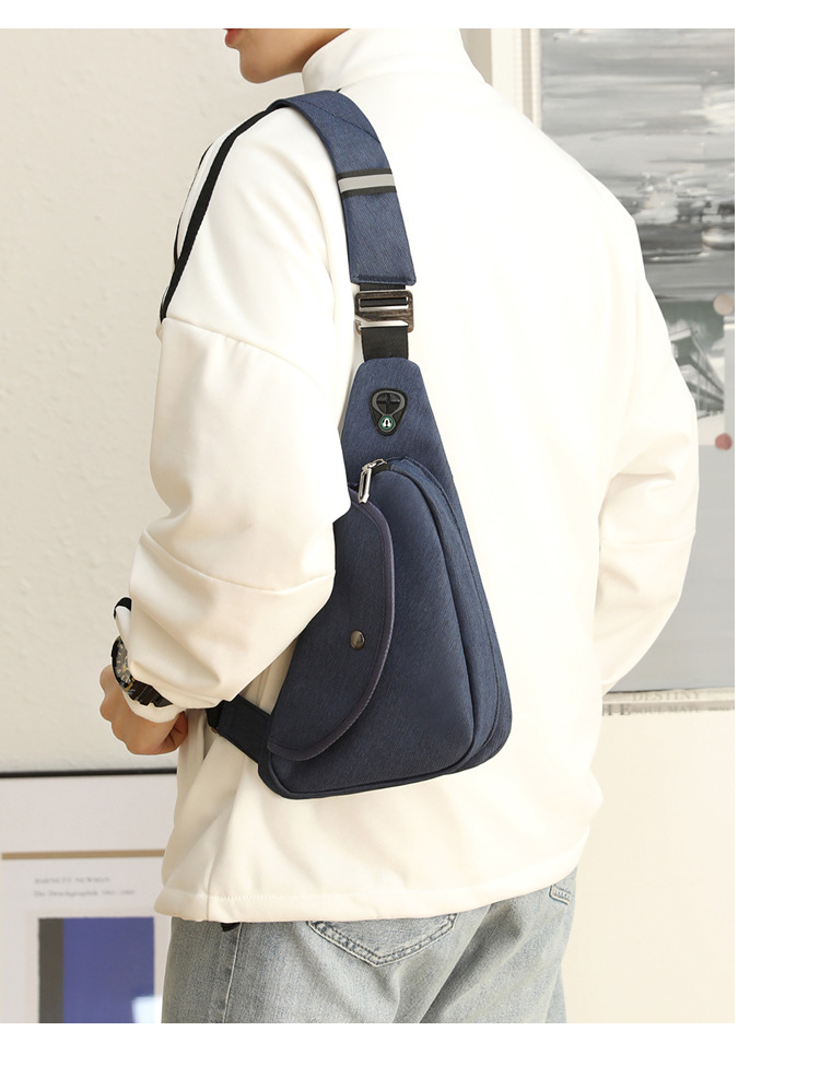 Dark Blue Men's Nylon Fabric Chest Bag – Lightweight view 7