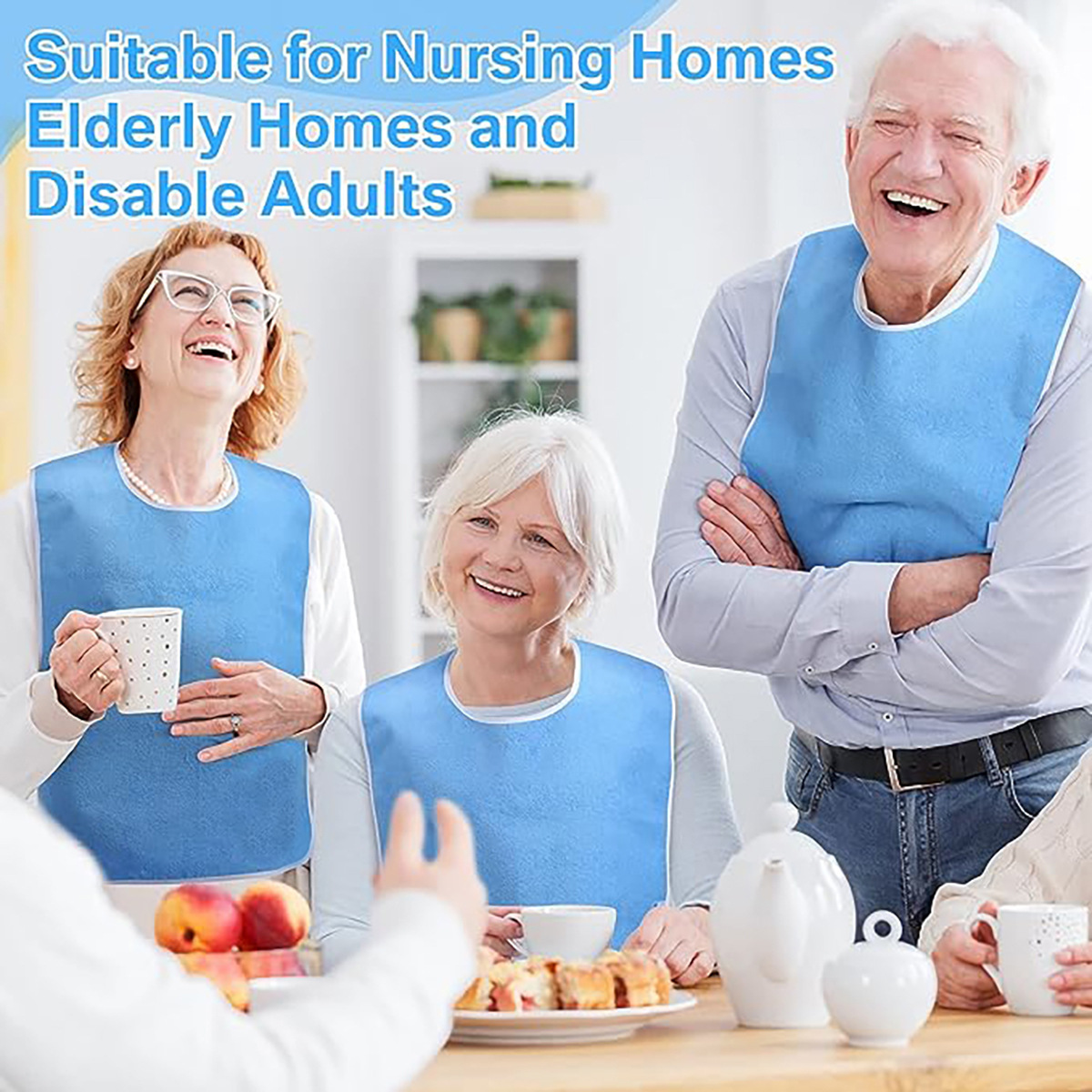 Grey Anti-Stain Feeding Apron with Pocket – Adjustable Care Bib for Elderly & view 2