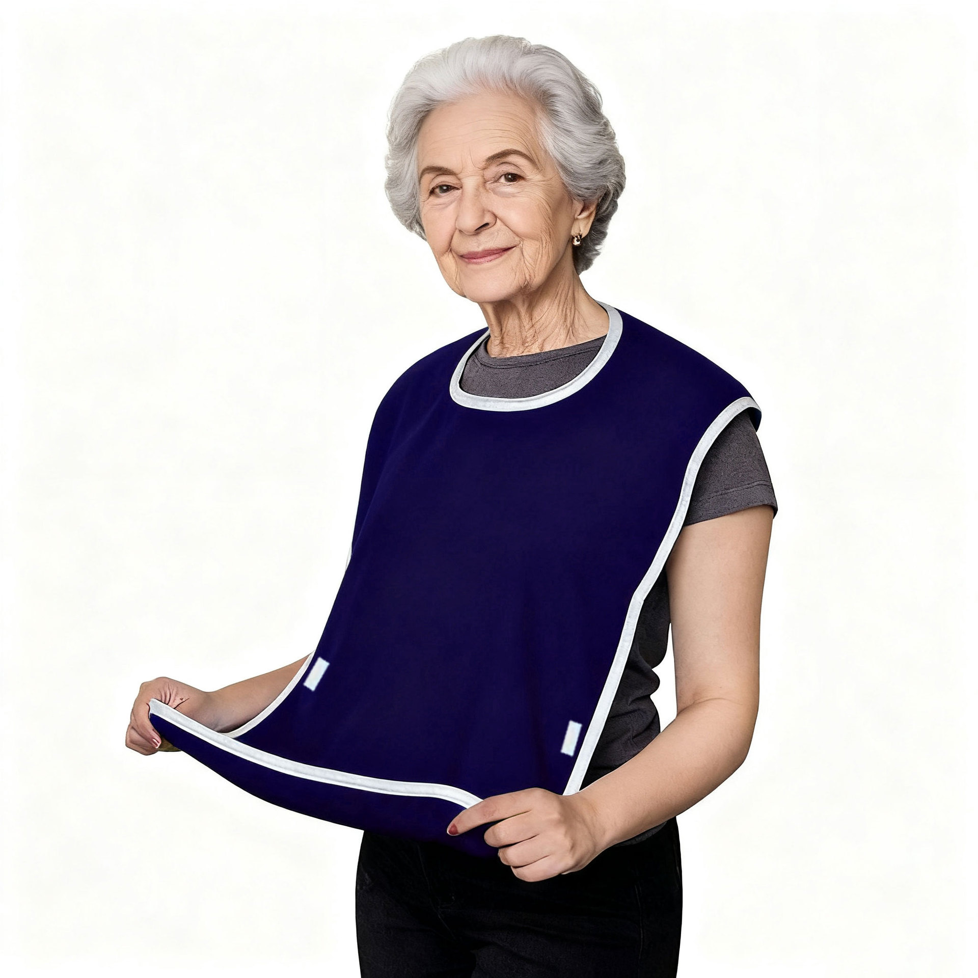 Dark Blue Anti-Stain Feeding Apron with Pocket – Adjustable Care Bib for