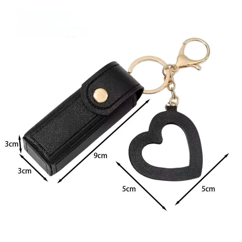 Red Portable Lipstick Case with Heart Mirror & Keychain – Cute PU Leather view 4
