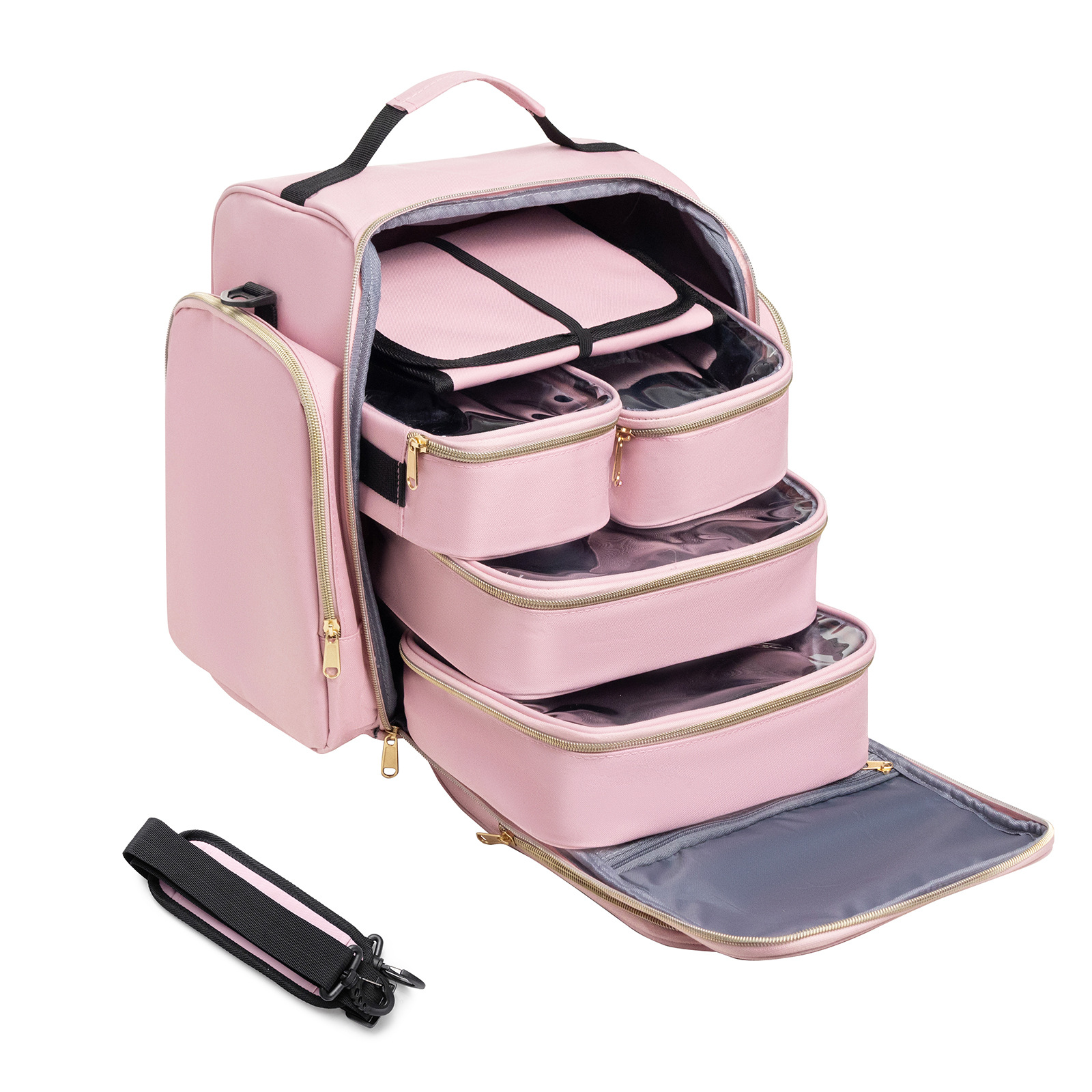 Large Capacity Travel Makeup Backpack with 5 Removable Organizer Cases &