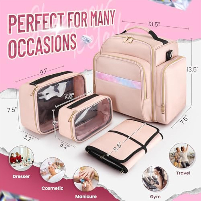 Large Capacity Travel Makeup Backpack with 5 Removable Organizer Cases & view 4