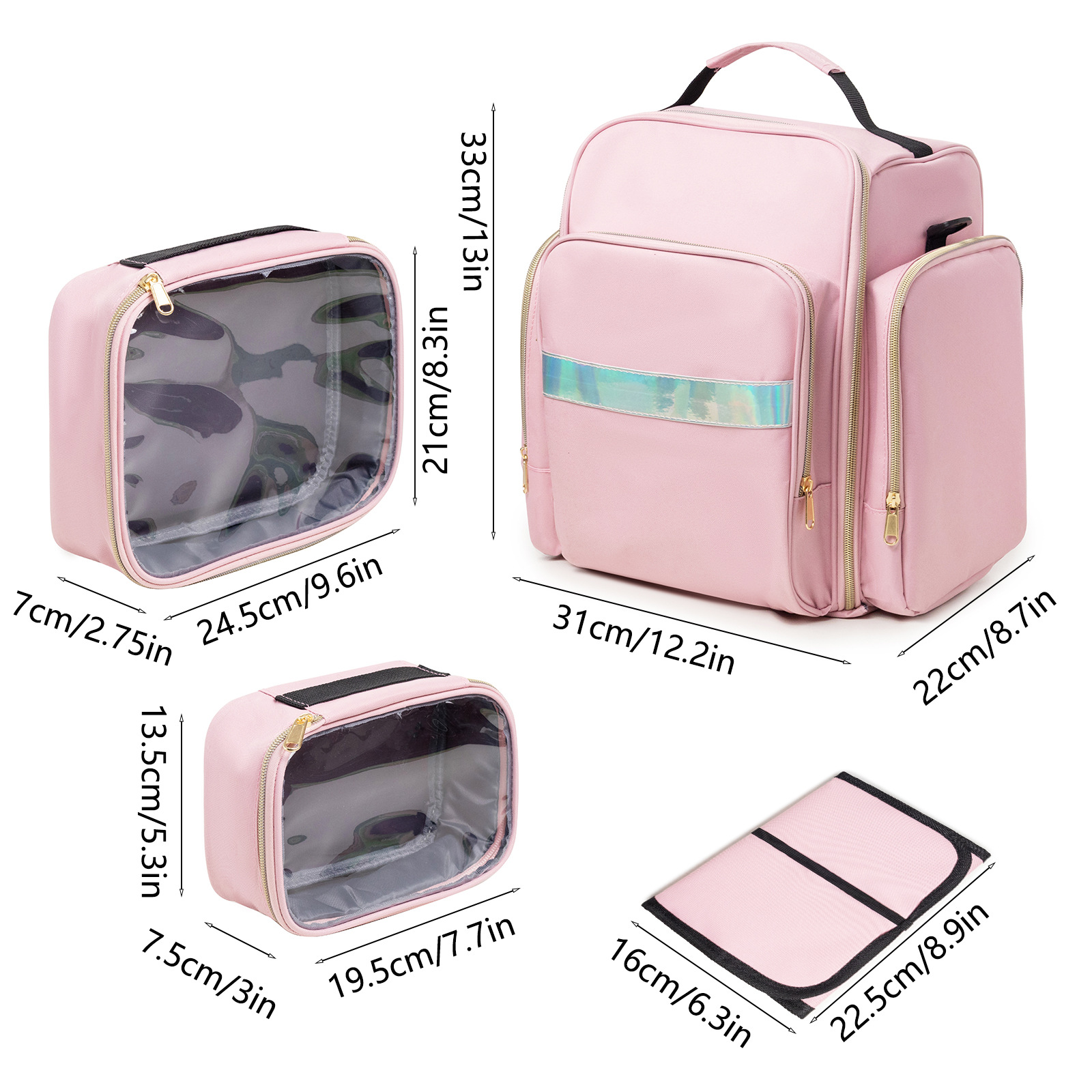 Large Capacity Travel Makeup Backpack with 5 Removable Organizer Cases & view 6