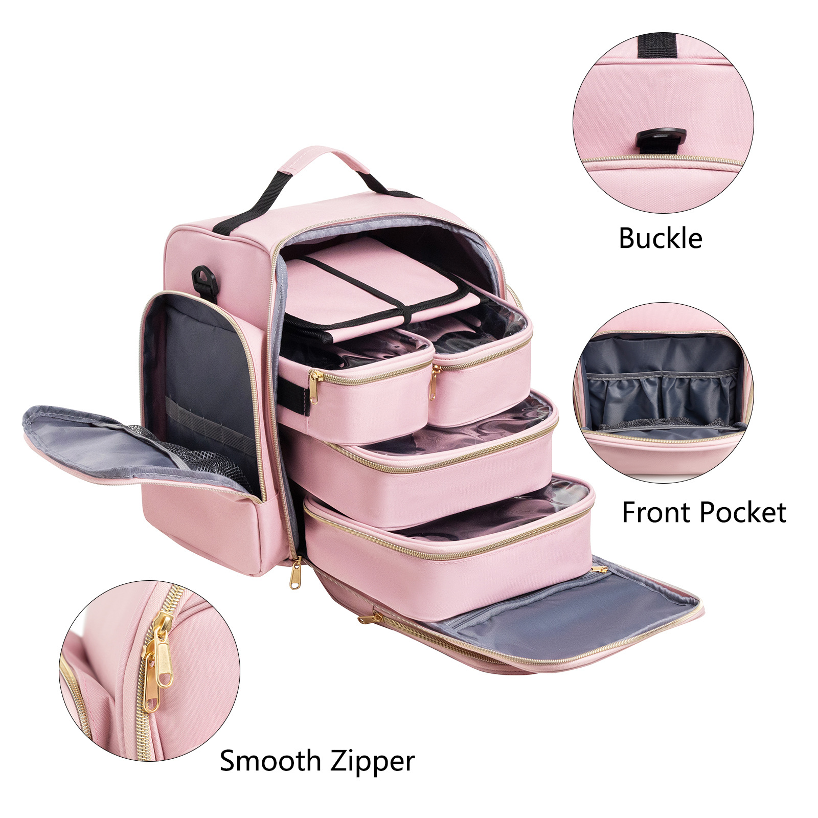 Large Capacity Travel Makeup Backpack with 5 Removable Organizer Cases & view 7