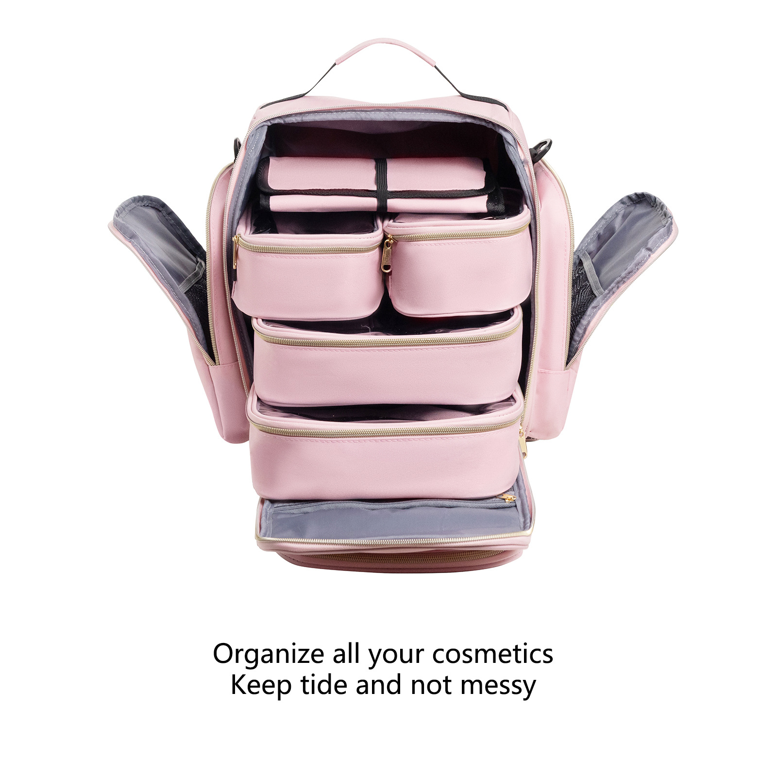 Large Capacity Travel Makeup Backpack with 5 Removable Organizer Cases & view 10