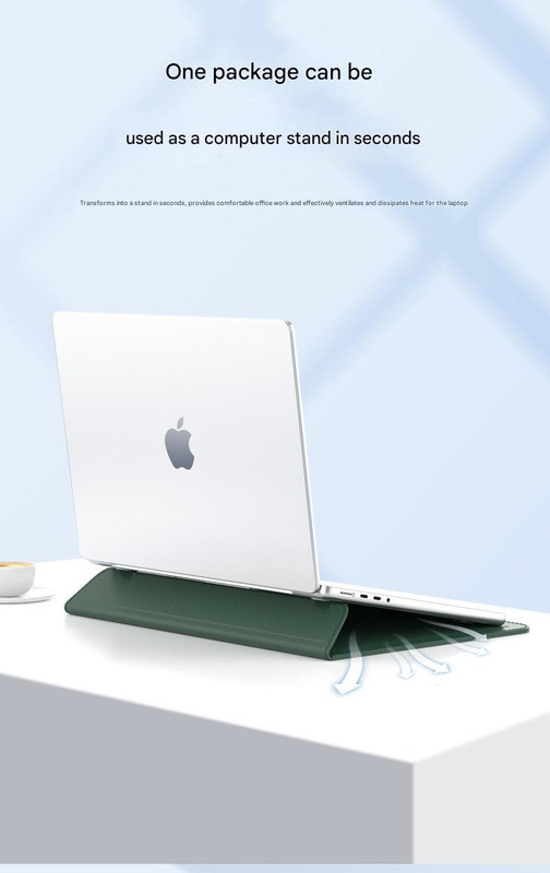 3-in-1 PU Leather Laptop Sleeve with Stand & Mouse Pad + Accessory Pouch(Gray) view 5
