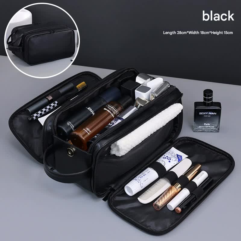 Large Capacity PU Leather Toiletry Bag - Multi-Compartment Dopp Kit & Cosmetic