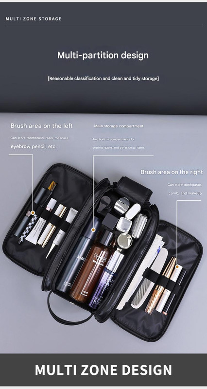 Large Capacity PU Leather Toiletry Bag - Multi-Compartment Dopp Kit & Cosmetic view 4