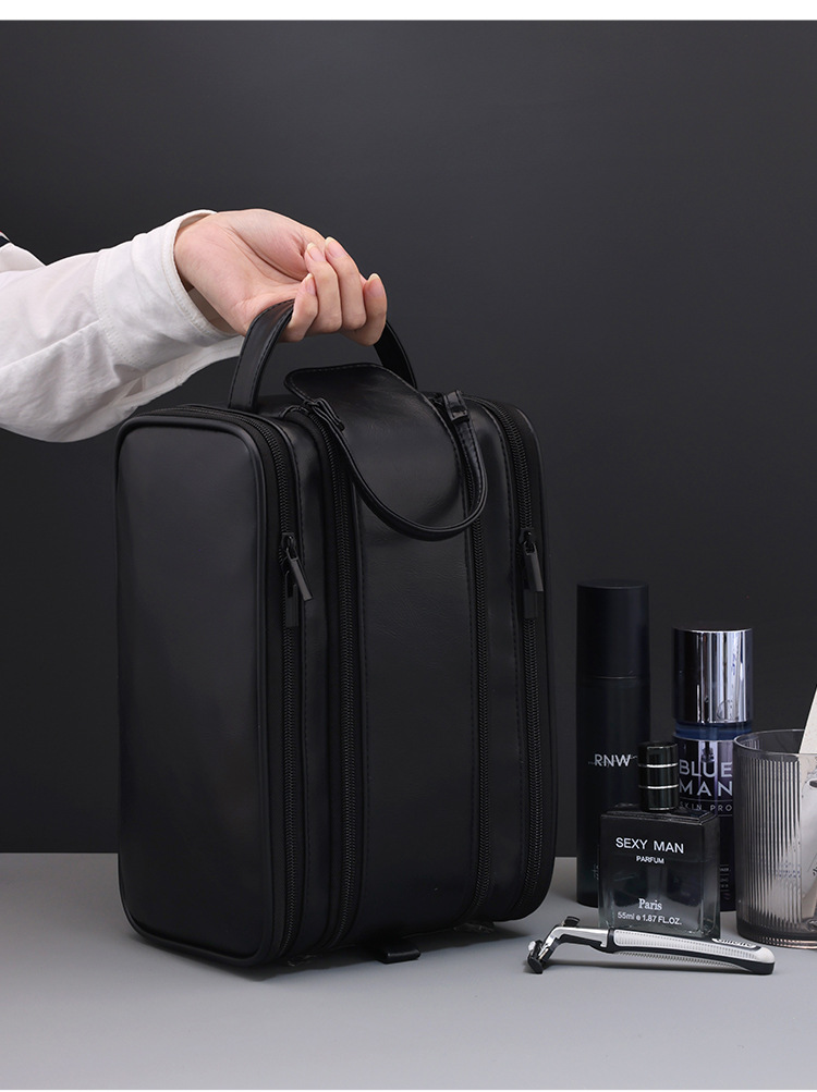 Large Capacity PU Leather Toiletry Bag - Multi-Compartment Dopp Kit & Cosmetic view 6