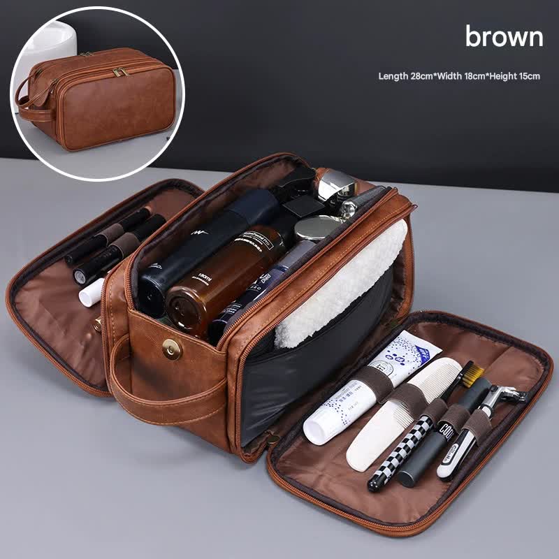 Large Capacity PU Leather Toiletry Bag - Multi-Compartment Dopp Kit & Cosmetic