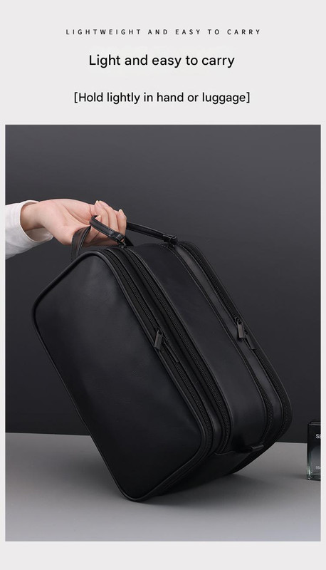 Large Capacity PU Leather Toiletry Bag - Multi-Compartment Dopp Kit & Cosmetic view 3
