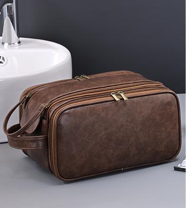 Large Capacity PU Leather Toiletry Bag - Multi-Compartment Dopp Kit & Cosmetic