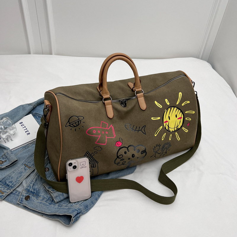 Large Capacity Canvas Travel Duffel Bag with Doodle Print - Weekend & Gym view 5