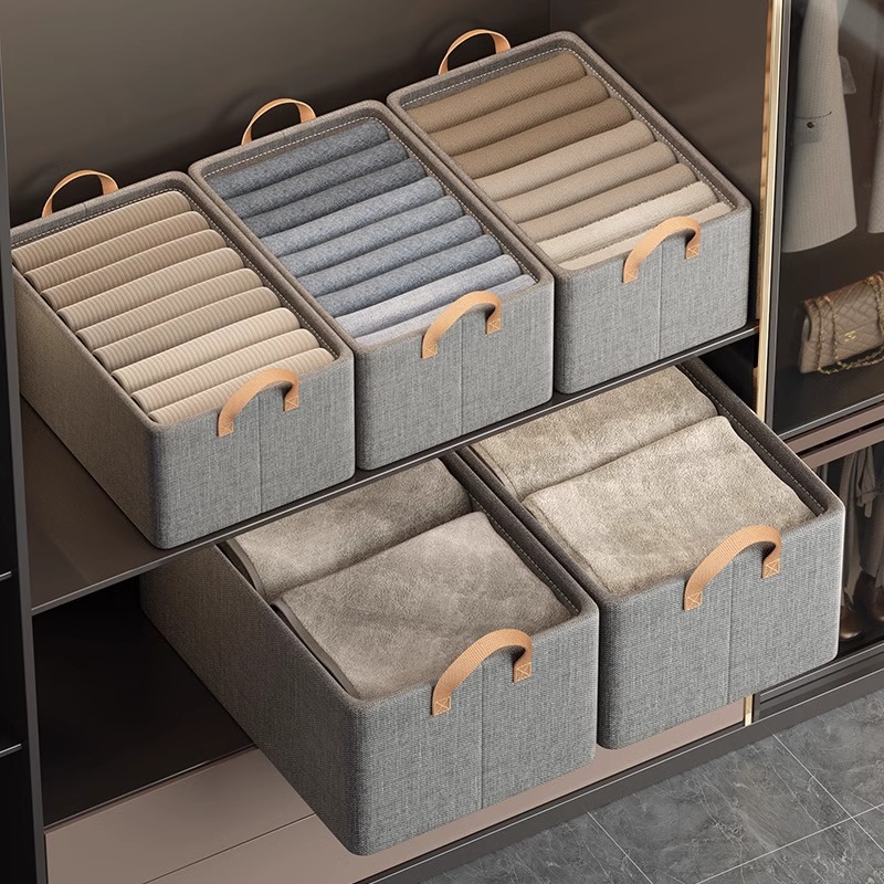 2pc Foldable Fabric Storage Bin with Steel Frame & Handles - 26L Stackable view 2