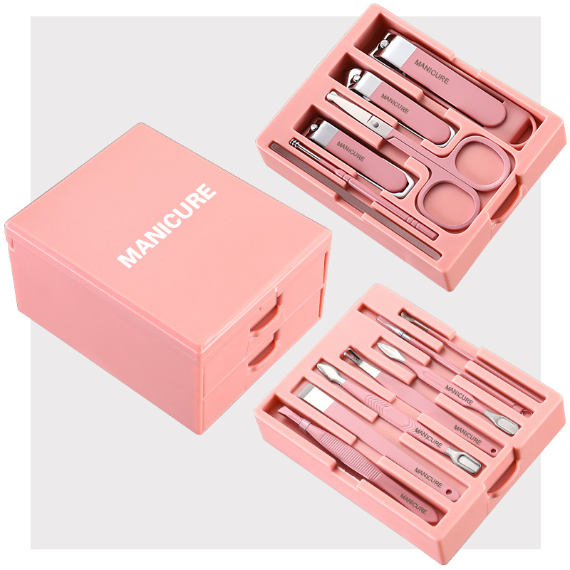 Pink Professional 13-Piece Manicure & Pedicure Set - Anti-Splash Carbon Steel