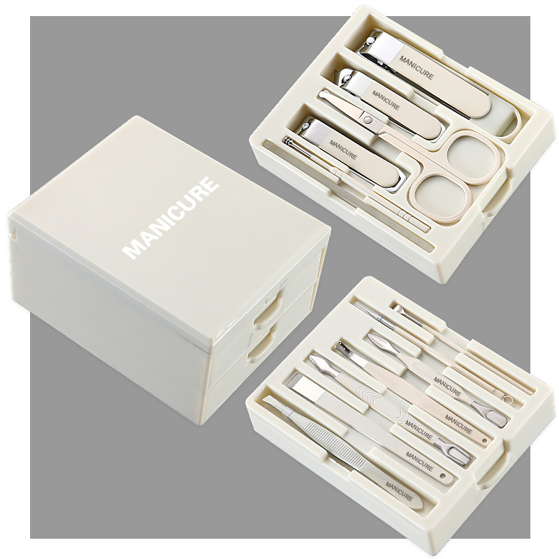 White Professional 13-Piece Manicure & Pedicure Set - Anti-Splash Carbon Steel
