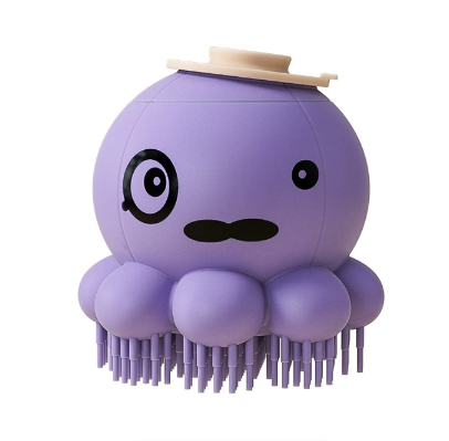 Purple 2-Pack Pet Bath Brush with Shampoo Dispenser - Soft Silicone Massager — image 1