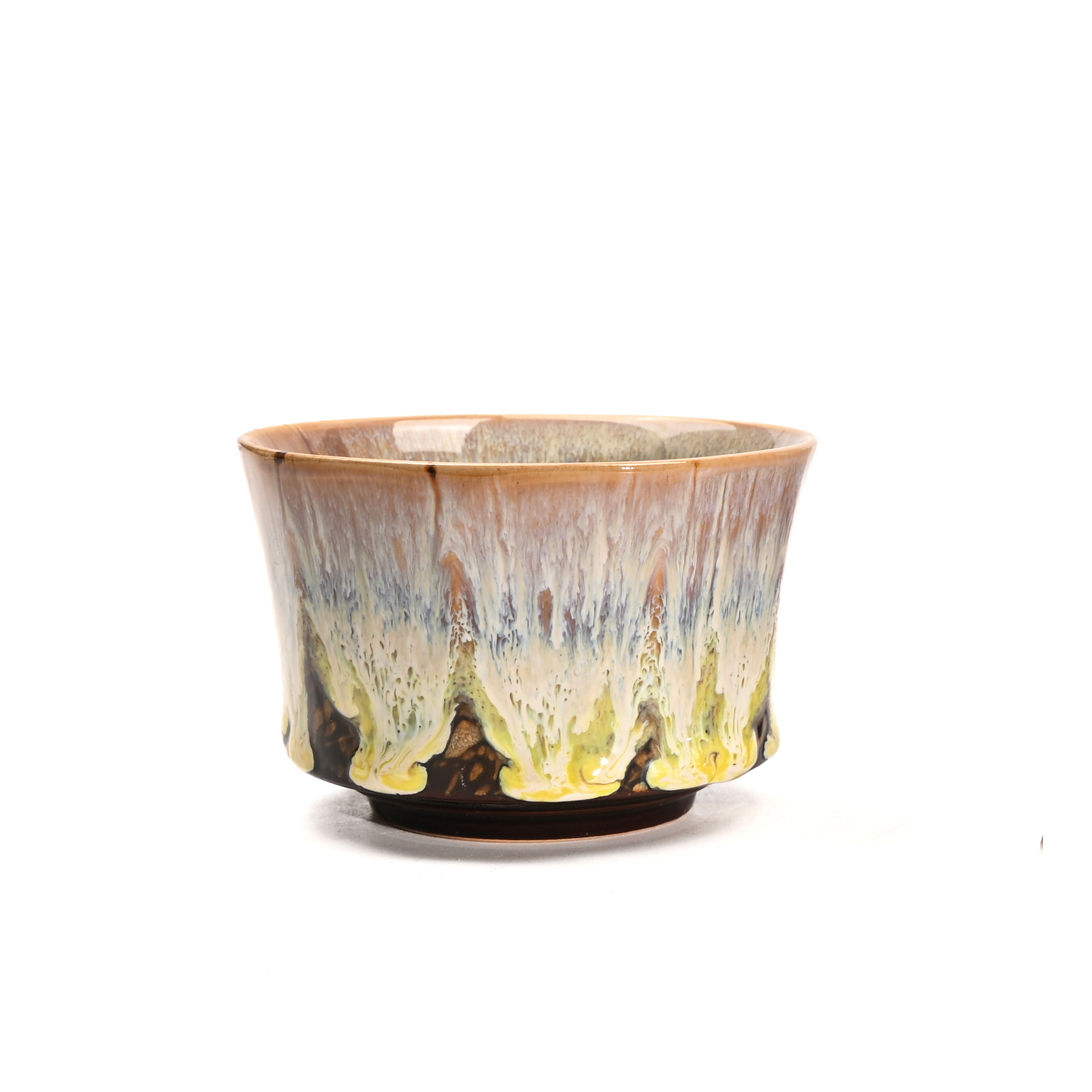 Yellow 225ml Ceramic Kiln Glazed Coffee Latte Art Cup - Retro Style Matcha Bowl