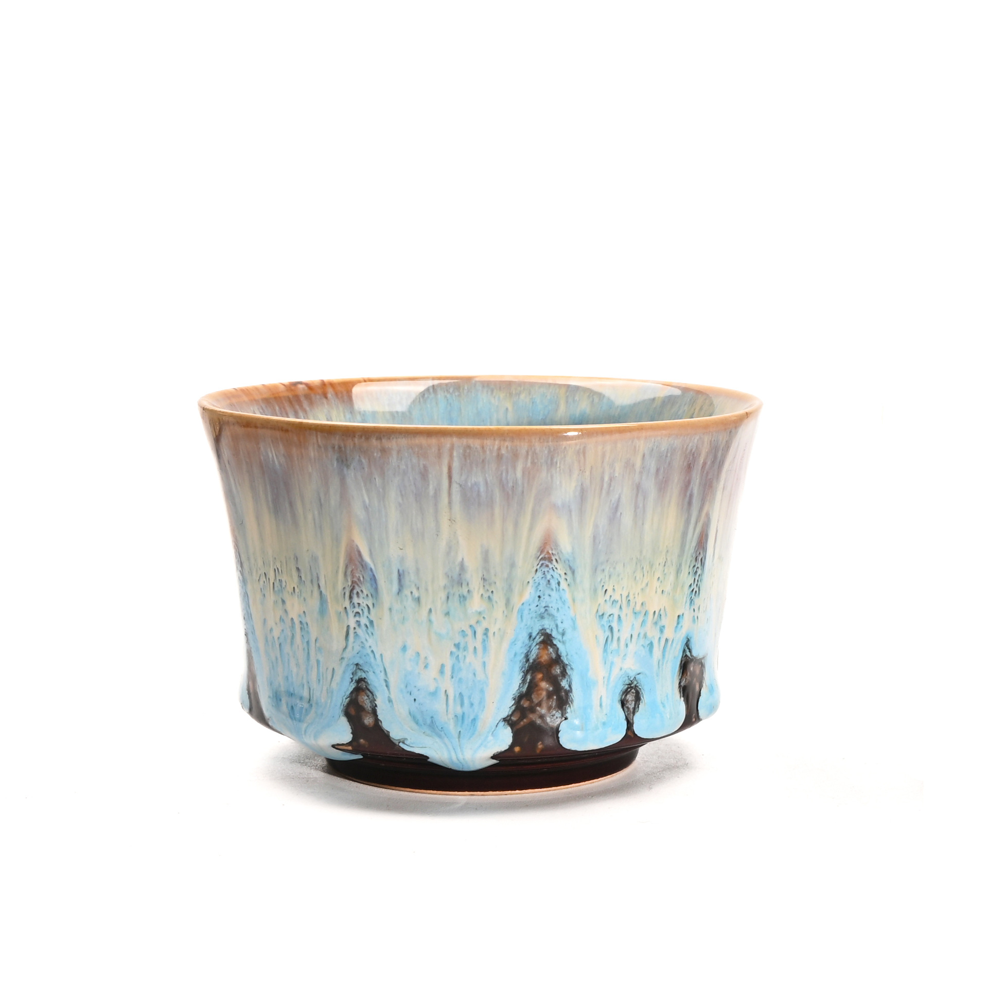 Blue 225ml Ceramic Kiln Glazed Coffee Latte Art Cup - Retro Style Matcha Bowl
