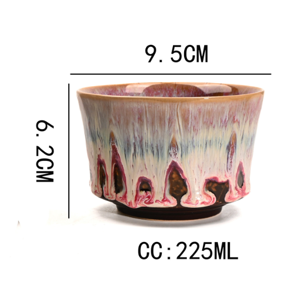 Blue 225ml Ceramic Kiln Glazed Coffee Latte Art Cup - Retro Style Matcha Bowl view 2
