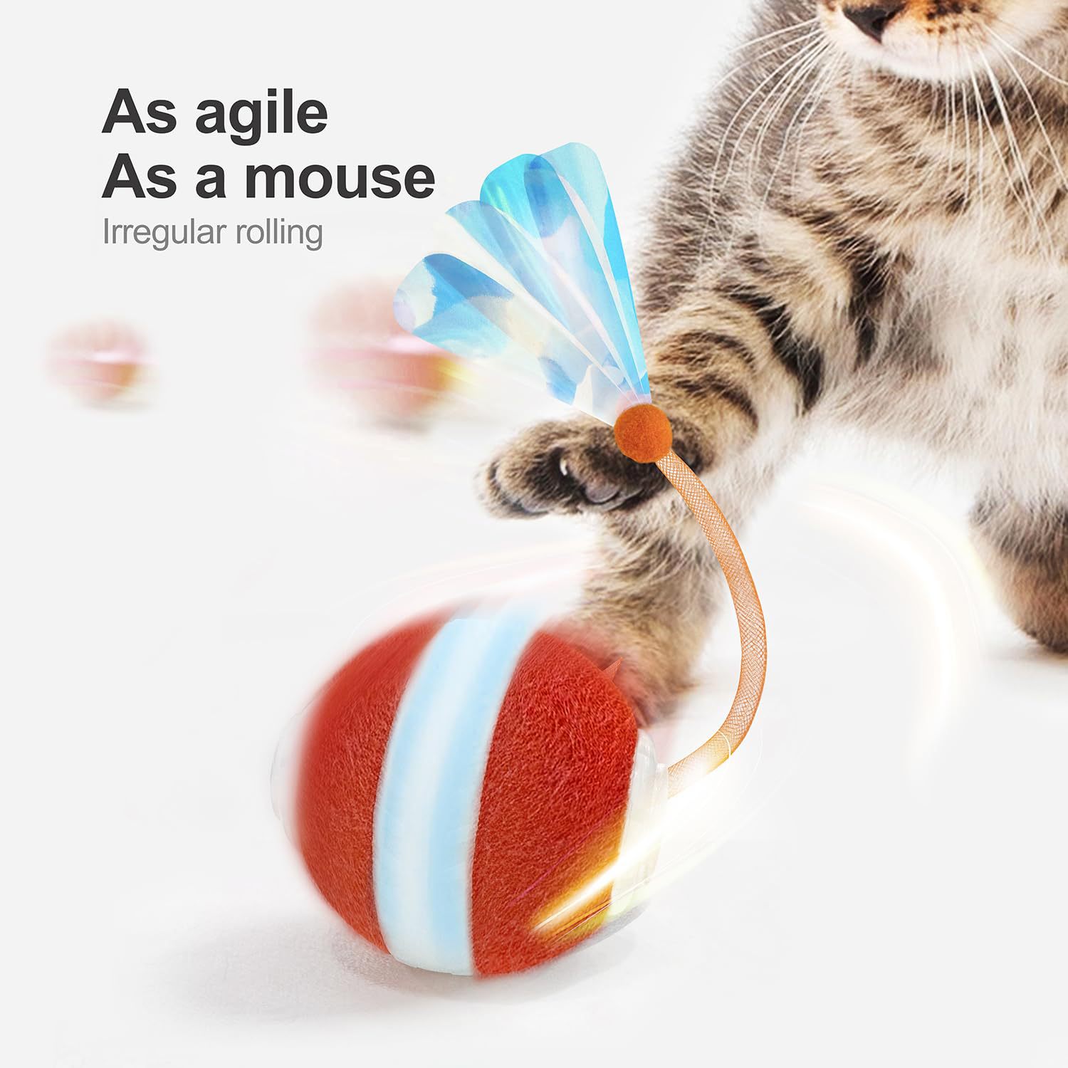 Red Interactive Smart Electric Cat Toy Ball - Automatic Irregular Rolling view 2