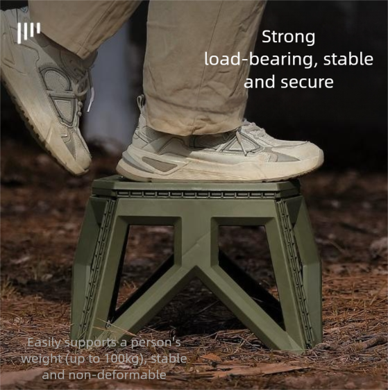 Army Green Portable Folding Stool - Compact Lightweight Plastic Step Stool for view 3