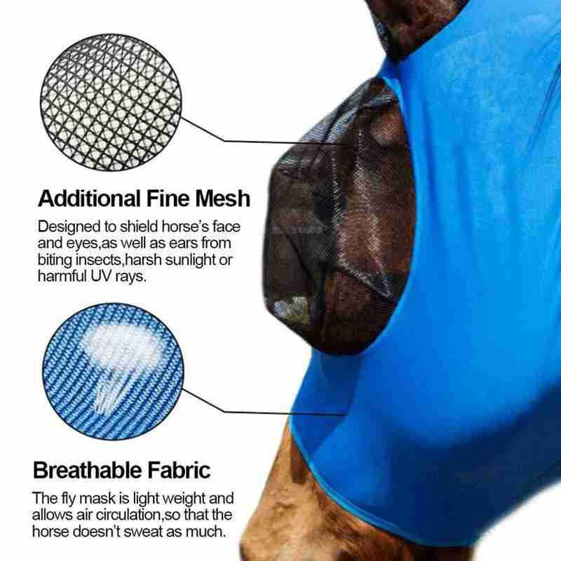 Grey 2-PCS Breathable Horse Fly Mask Set - Equestrian Fly Veils with Ears for view 3