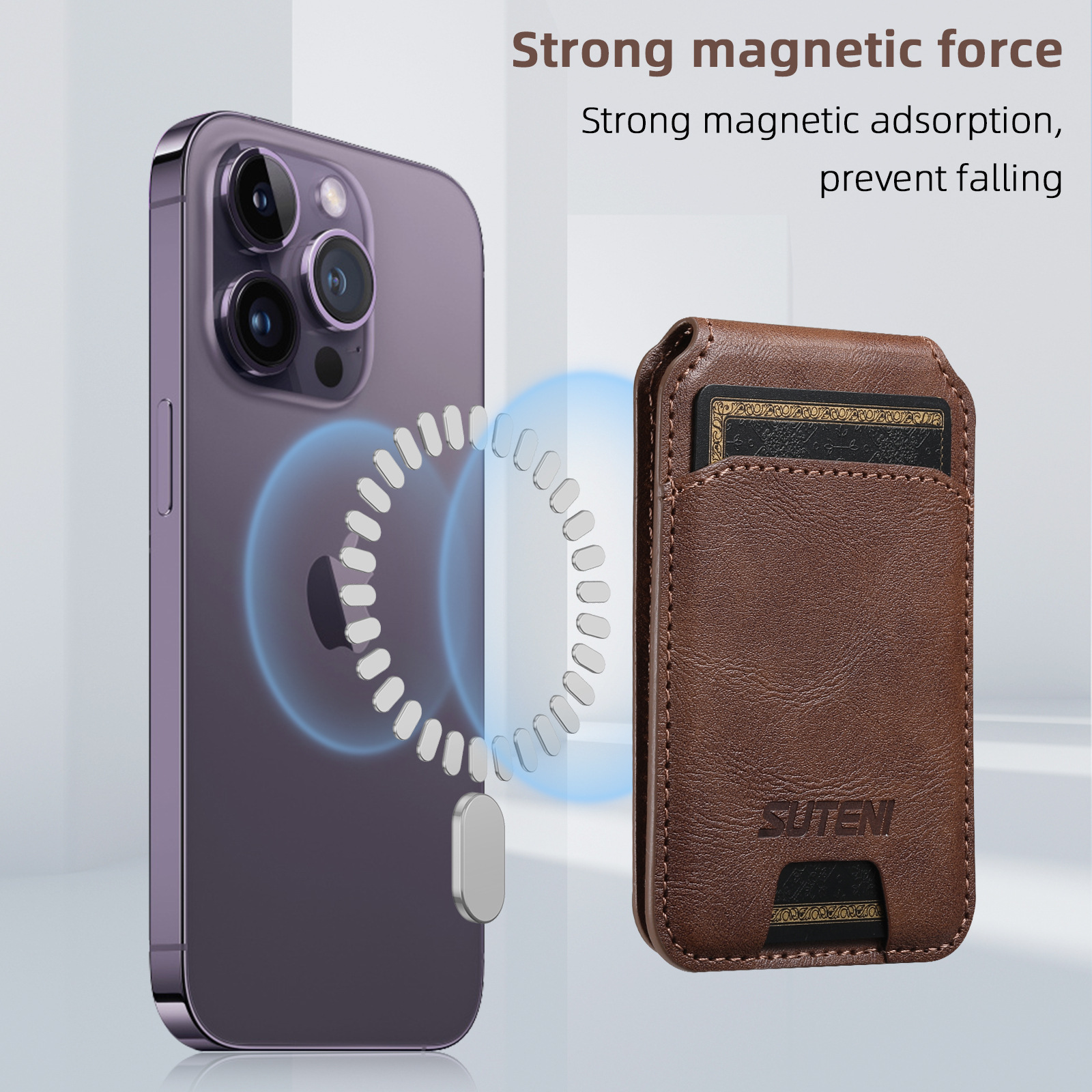 Black Slim Magnetic Wallet with Kickstand for MagSafe - PU Leather Card Holder view 2