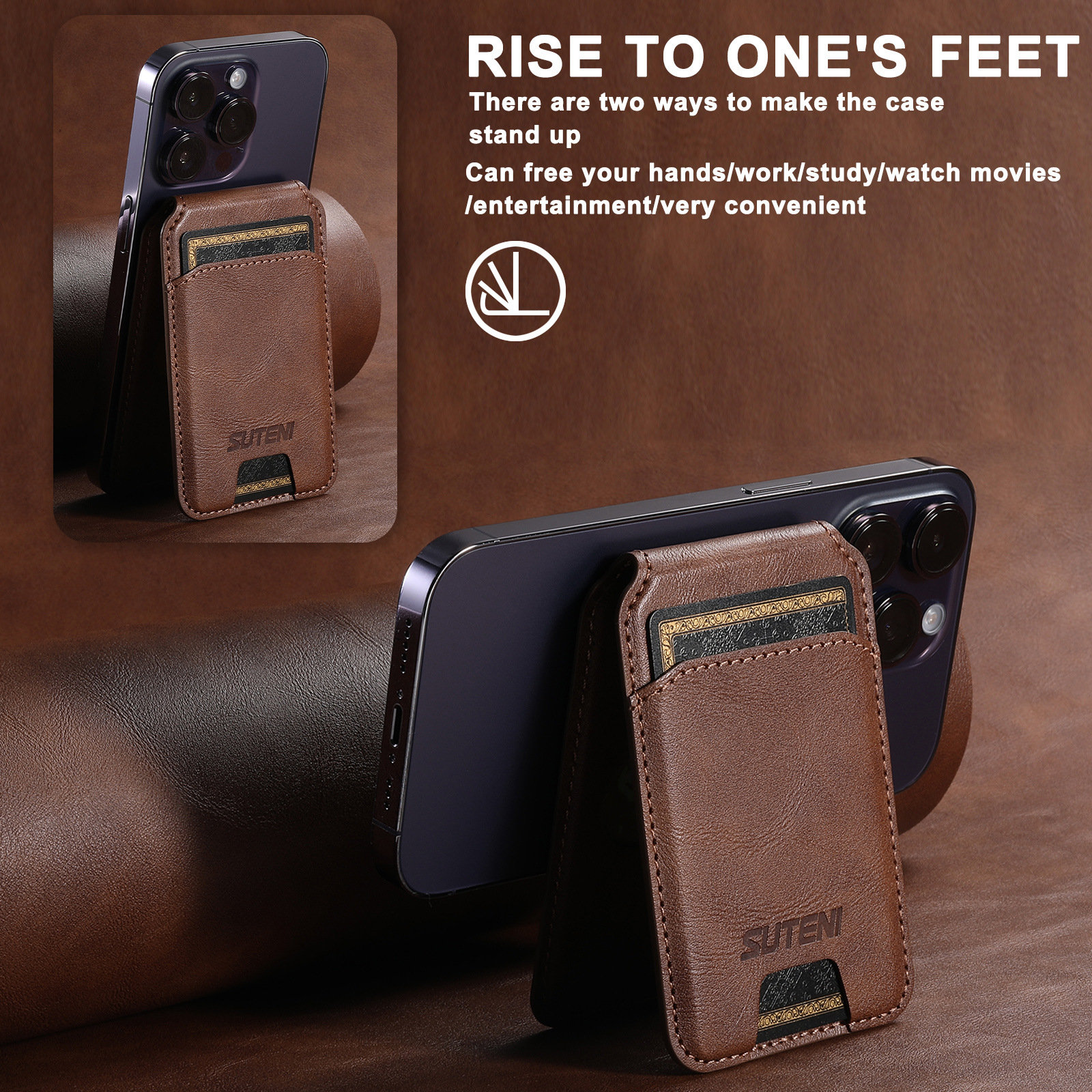 Brown Slim Magnetic Wallet with Kickstand for MagSafe - PU Leather Card Holder view 4