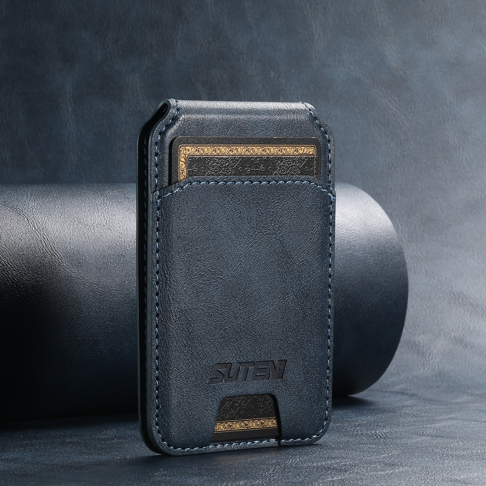 Navy Blue Slim Magnetic Wallet with Kickstand for MagSafe - PU Leather Card Holder