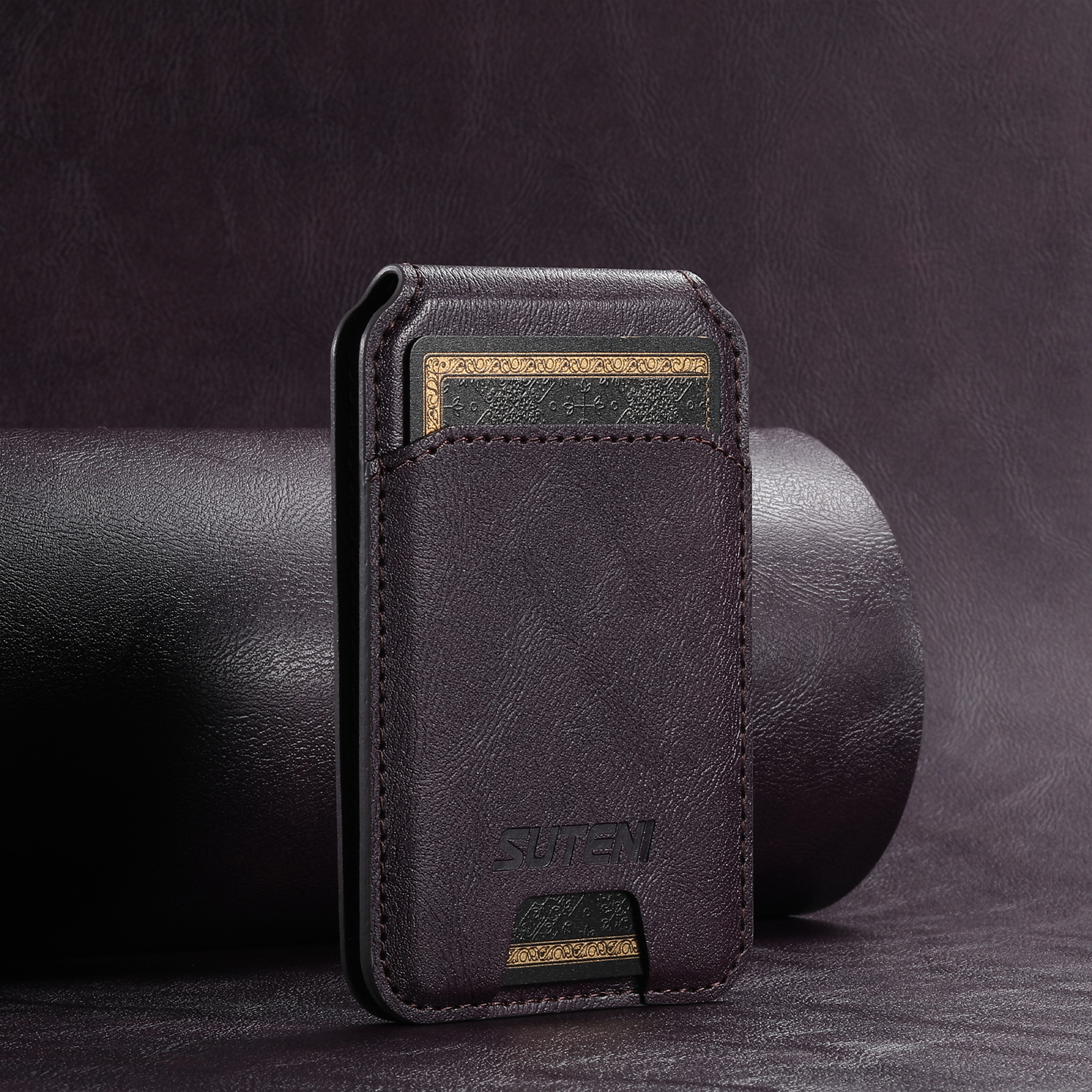 Purple Slim Magnetic Wallet with Kickstand for MagSafe - PU Leather Card Holder
