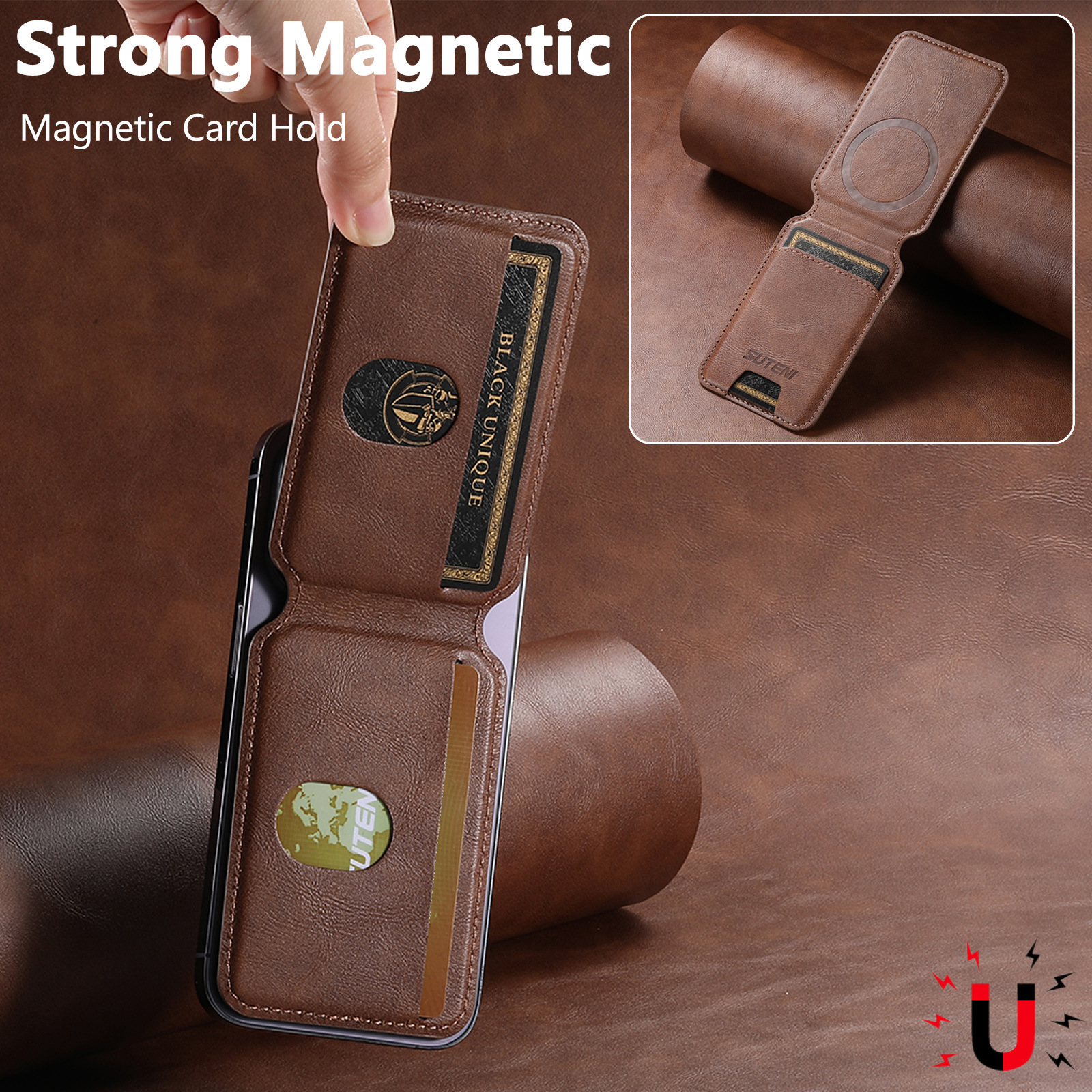 Purple Slim Magnetic Wallet with Kickstand for MagSafe - PU Leather Card Holder view 3