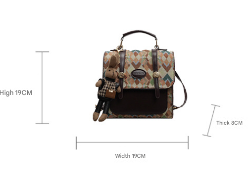 Khaki Vintage Geometric Print Convertible Mini Backpack - 3-Way Satchel with view 2