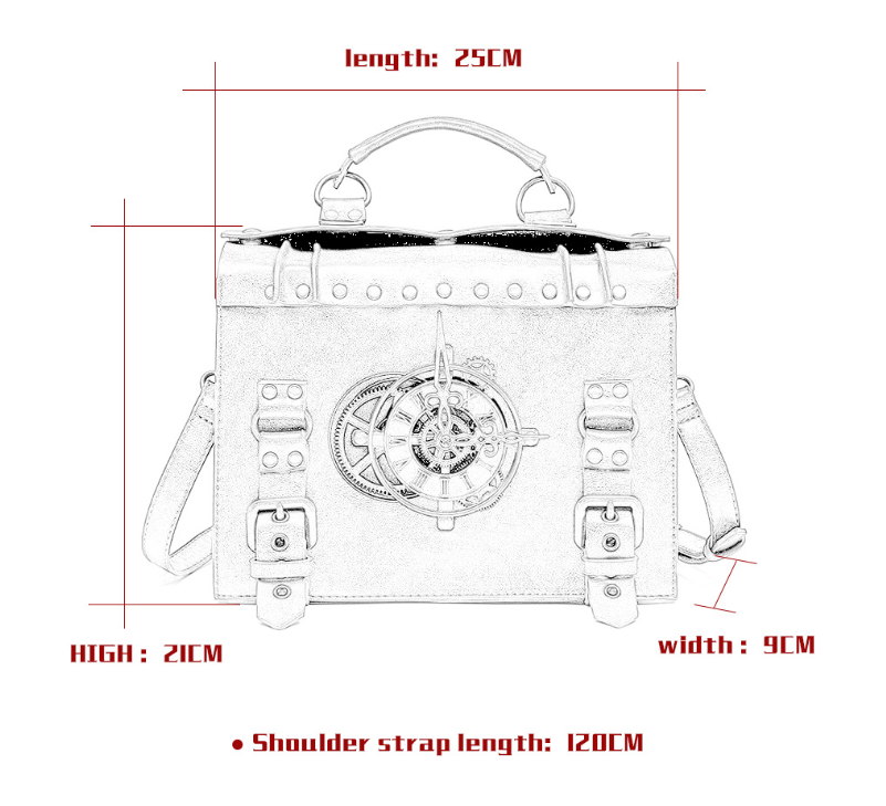 Retro Steampunk Satchel Bag with Decorative Clock & Gears - Gothic Crossbody Purse view 3