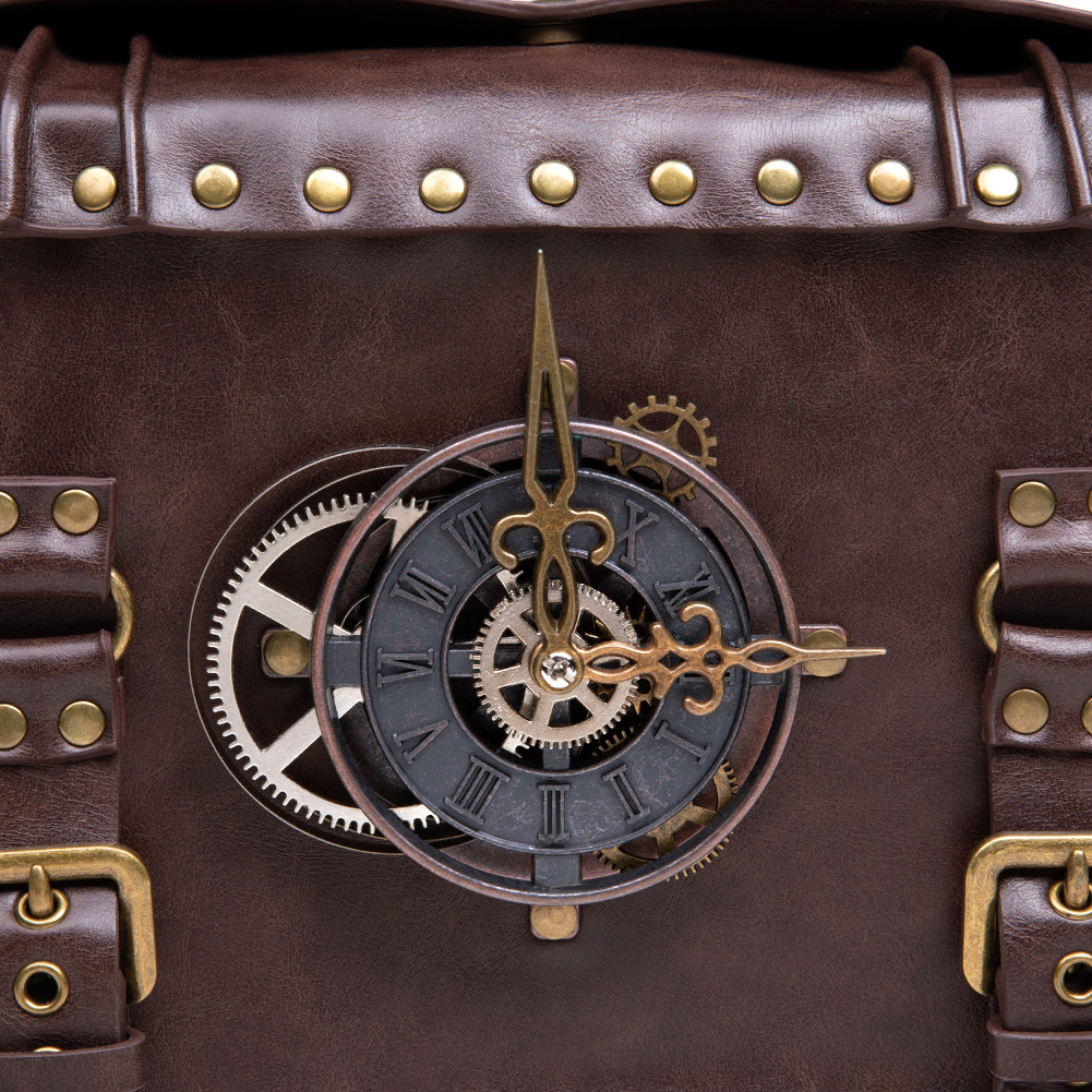 Retro Steampunk Satchel Bag with Decorative Clock & Gears - Gothic Crossbody Purse view 5