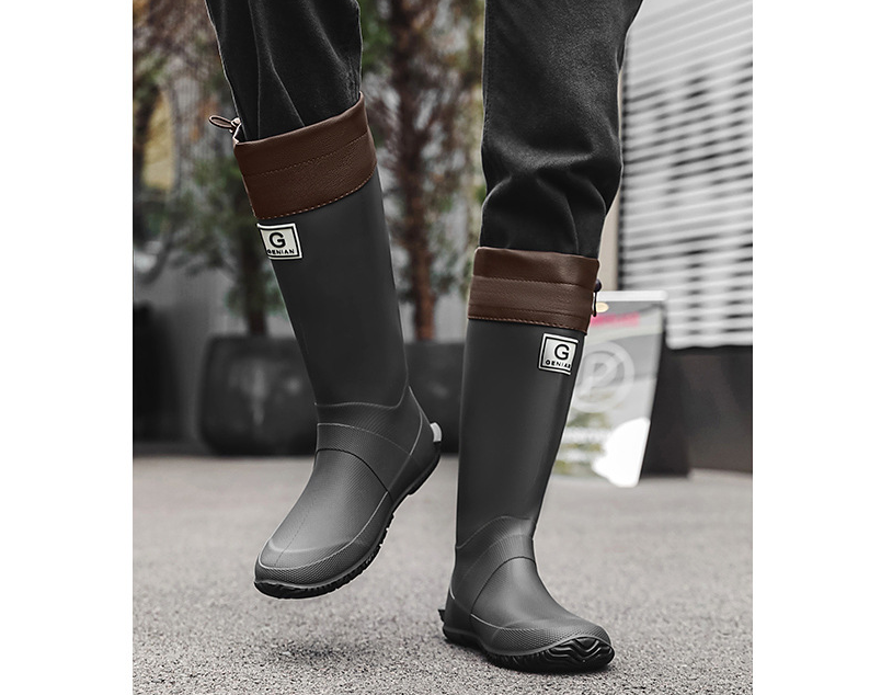 44# Black Foldable Knee-High Rain Boots - Packable Waterproof Non-Slip Wellies view 3