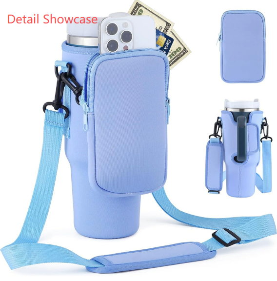 Light-pink Crossbody Tumbler Carrier with Detachable Wallet Pouch and view 2