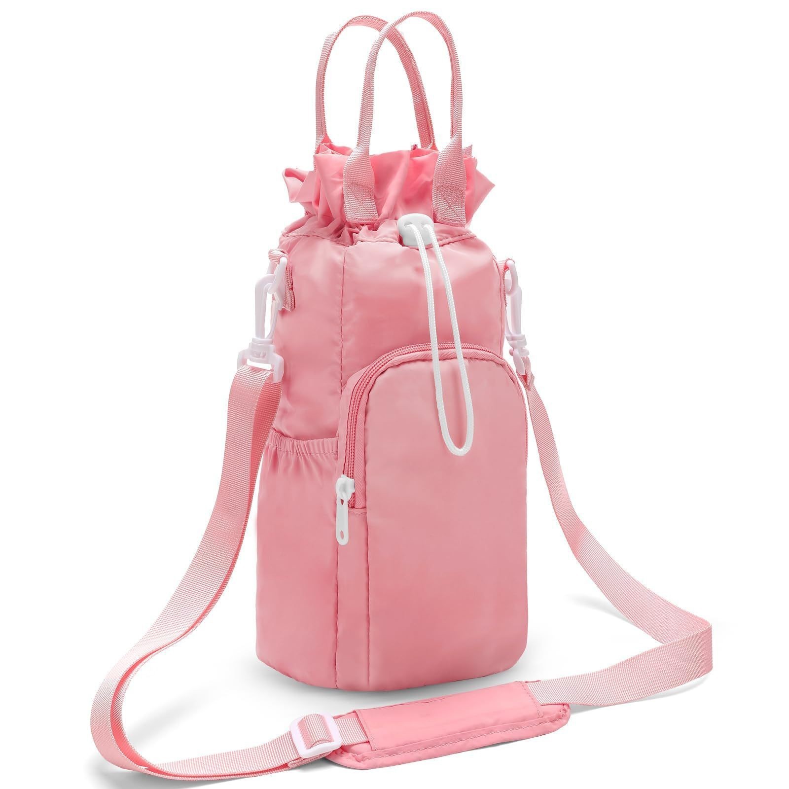 Pink Protective Crossbody Water Bottle Holder with Pockets