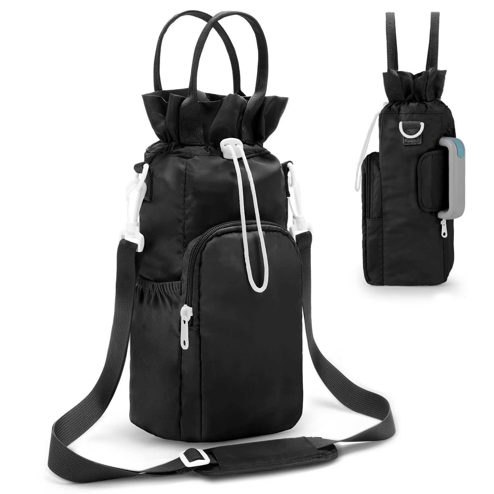 Black Protective Crossbody Water Bottle Holder with Pockets