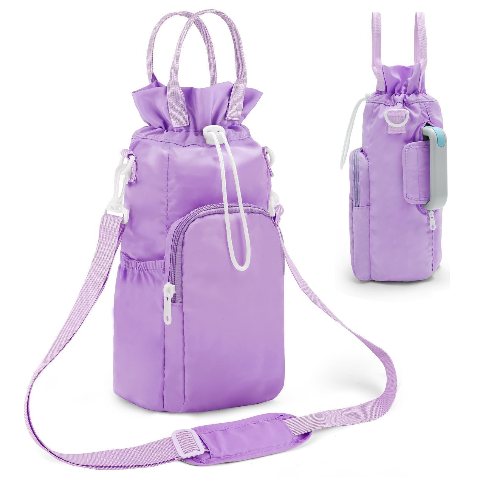 Purple Protective Crossbody Water Bottle Holder with Pockets