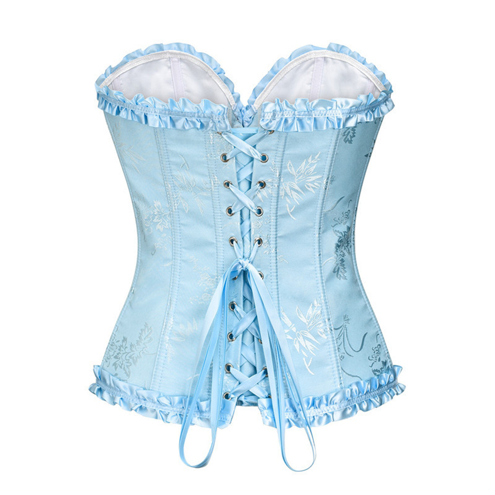 XS Blue Women's Floral Lace Overbust Corset - Waist Cincher Bustier Top for view 3