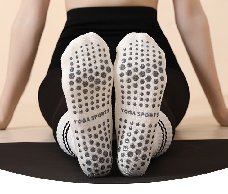 Black (3-Pack) Unisex Striped Non-Slip Grip Socks - Cotton Crew Socks for Yoga view 2