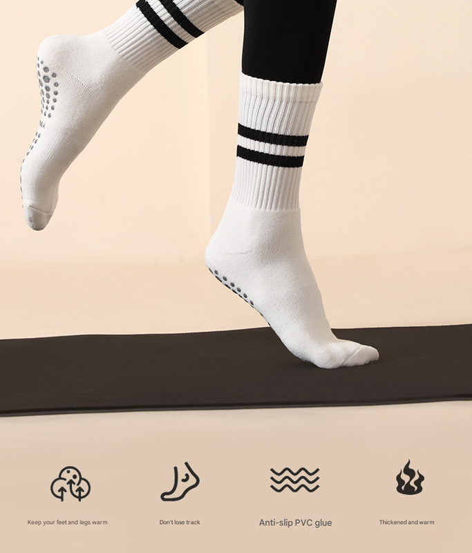 Black (3-Pack) Unisex Striped Non-Slip Grip Socks - Cotton Crew Socks for Yoga view 3