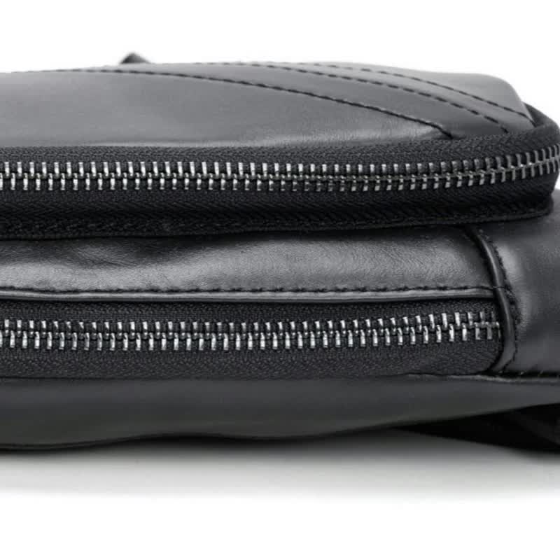 Black Men's Leather Sling Backpack - Casual Crossbody Chest Bag view 4