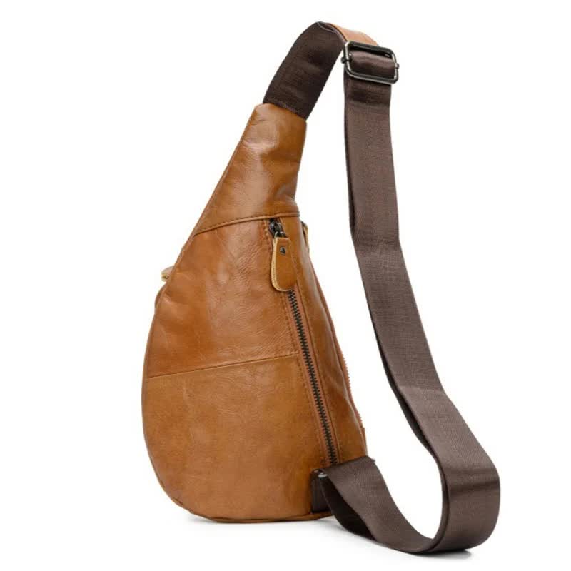 Brown Men's Leather Sling Backpack - Casual Crossbody Chest Bag view 6