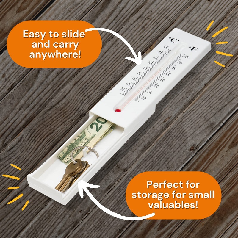 2-Pack Outdoor Fake Thermometer Diversion Safe - Hidden Key view 2