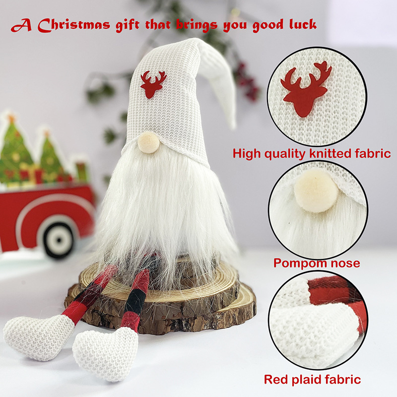 2-Pack Christmas Gnome Decorations - Red & White Long Leg Faceless Santa Elf view 4
