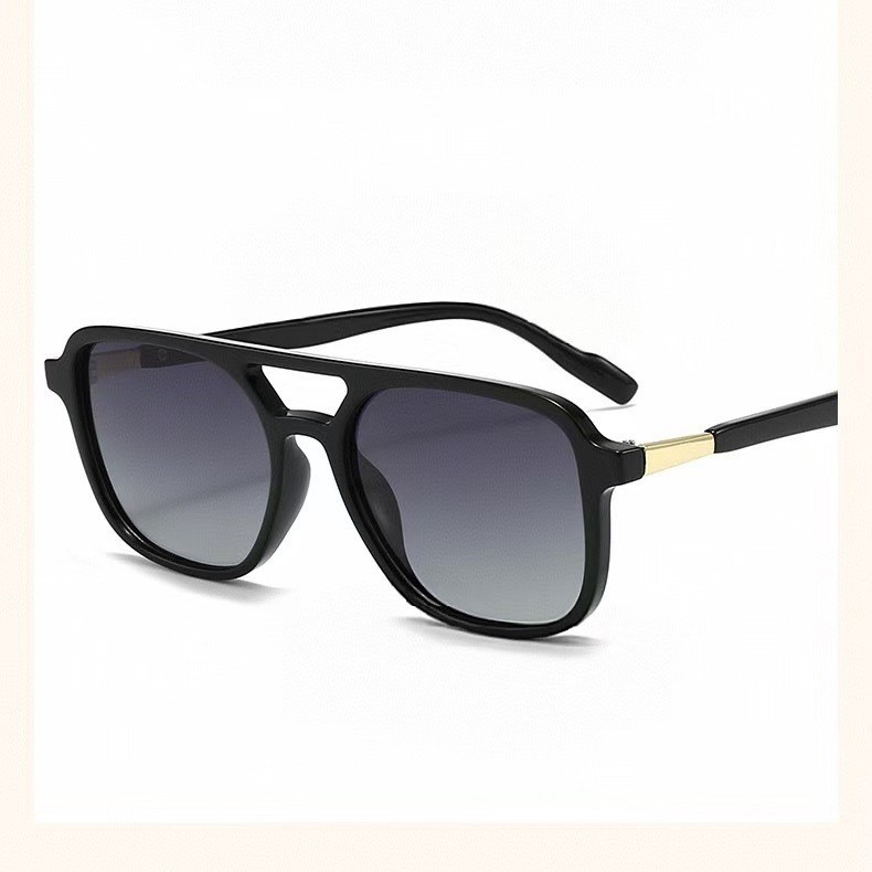 Black Retro Double Bridge Square Frame Polarized Sunglasses - Driving Sun